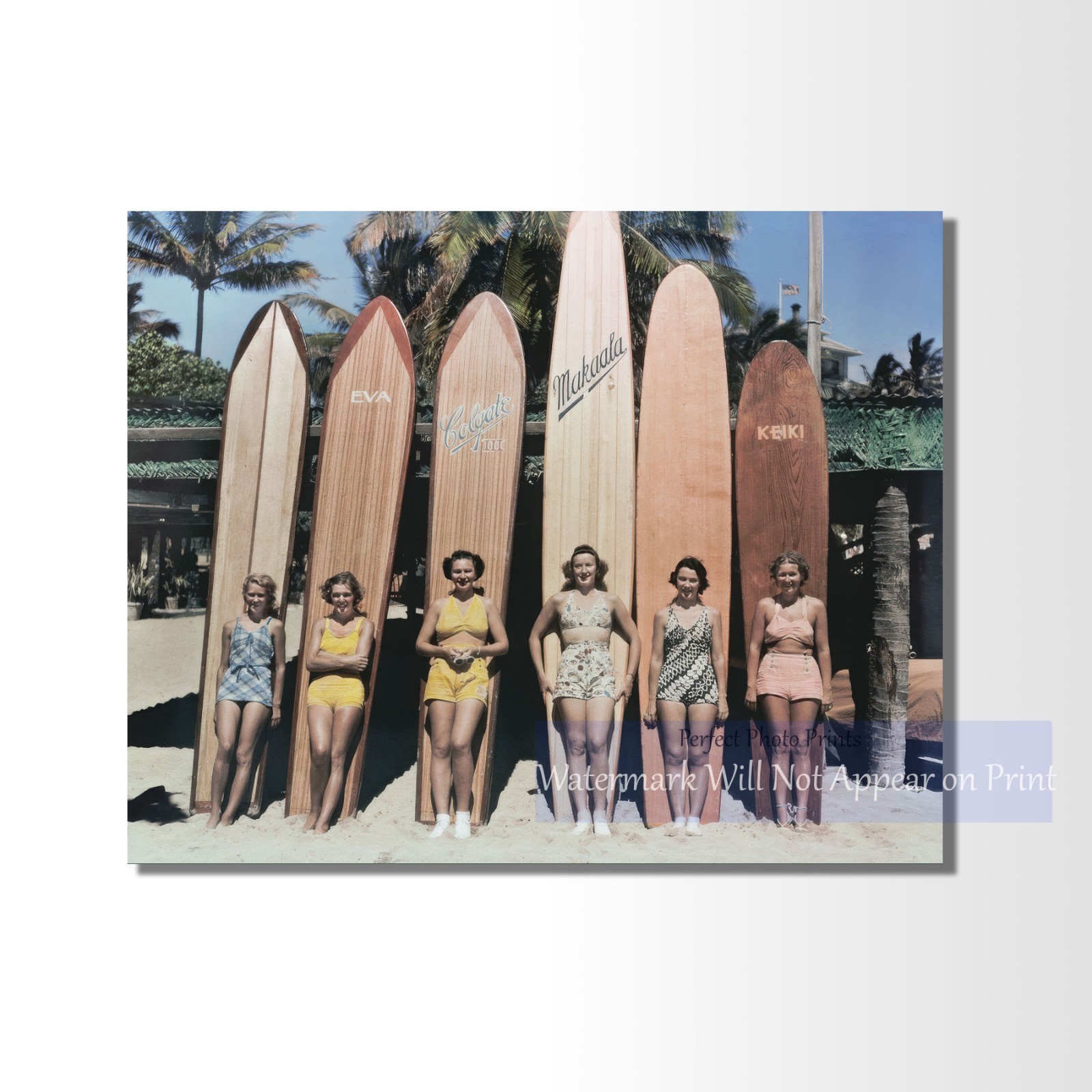 Vintage 1940s Women with Surfboards  Retro Beach Wall Art Giclee Fine Art Print