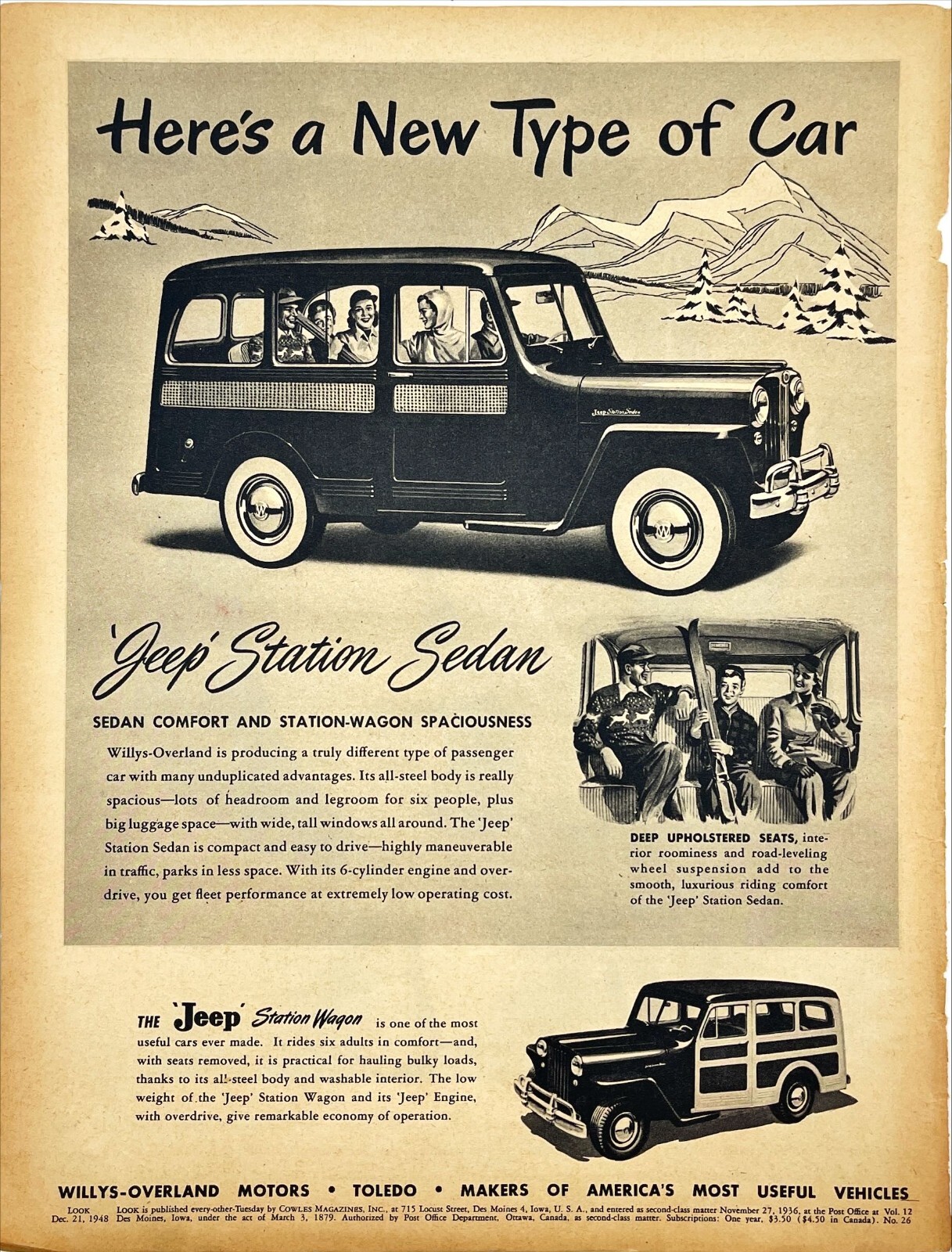 Willys Overland Jeep Station Sedan Wagon 1948 Model Car Automobile Vtg Print Ad