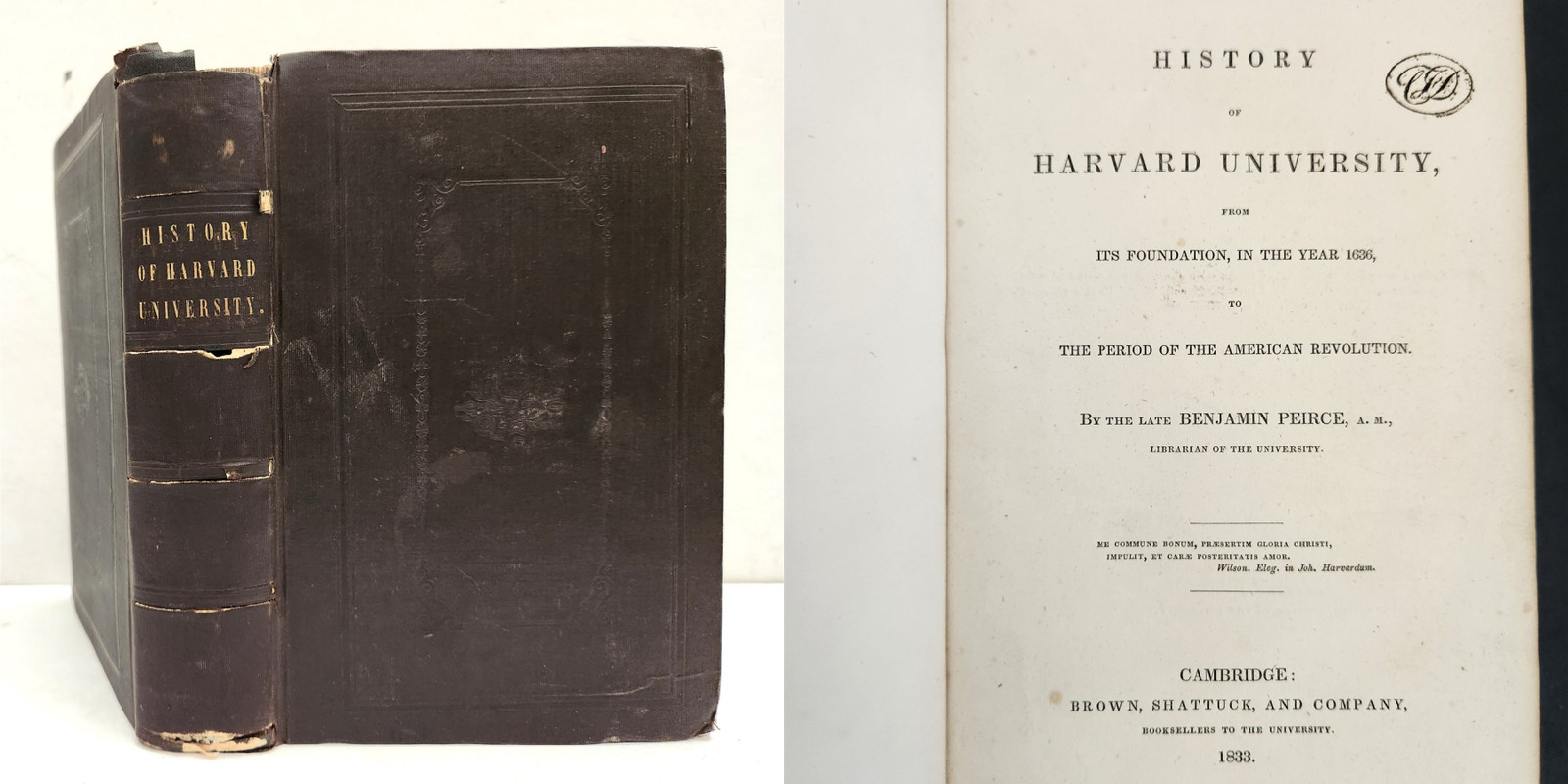 1833 antique HISTORY HARVARD UNIVERSITY cambridge ma NEW ENGLAND MATHER WINGATE