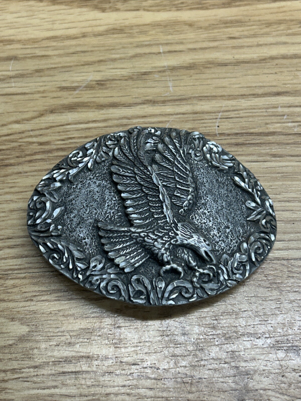 Vintage 1993 EGE Diamond Cut Heavy Pewter Eagle Belt Buckle
