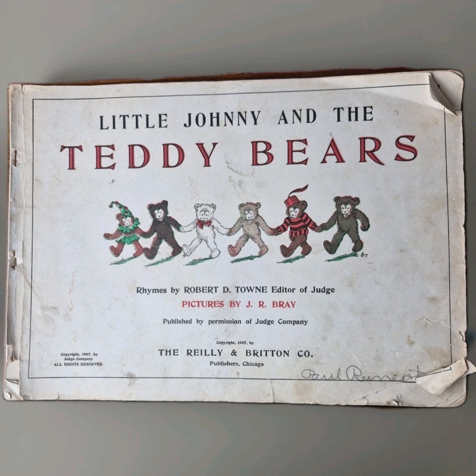 RARE 1907 Little Johnny Teddy Bears 1st Ed J.R. Bray Reilly Britton Antique Read