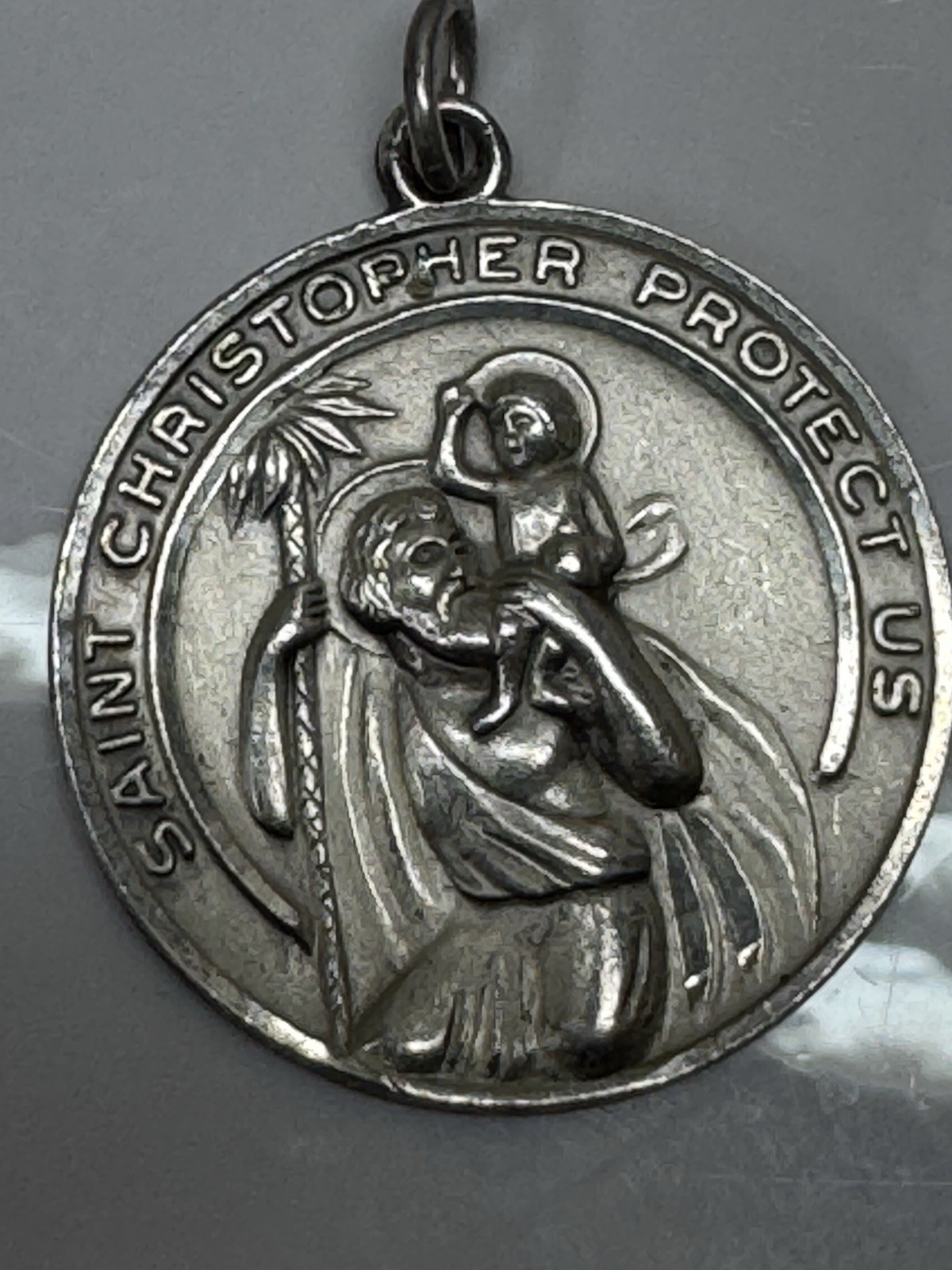 Vintage STERLING  Saint St. Christopher Medal  Pendant Protect Us 925
