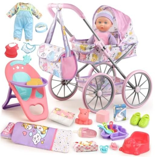 Baby Doll Stroller Playset for Girls Toddlers 3-5 4-6 5-7 Year Old to Play