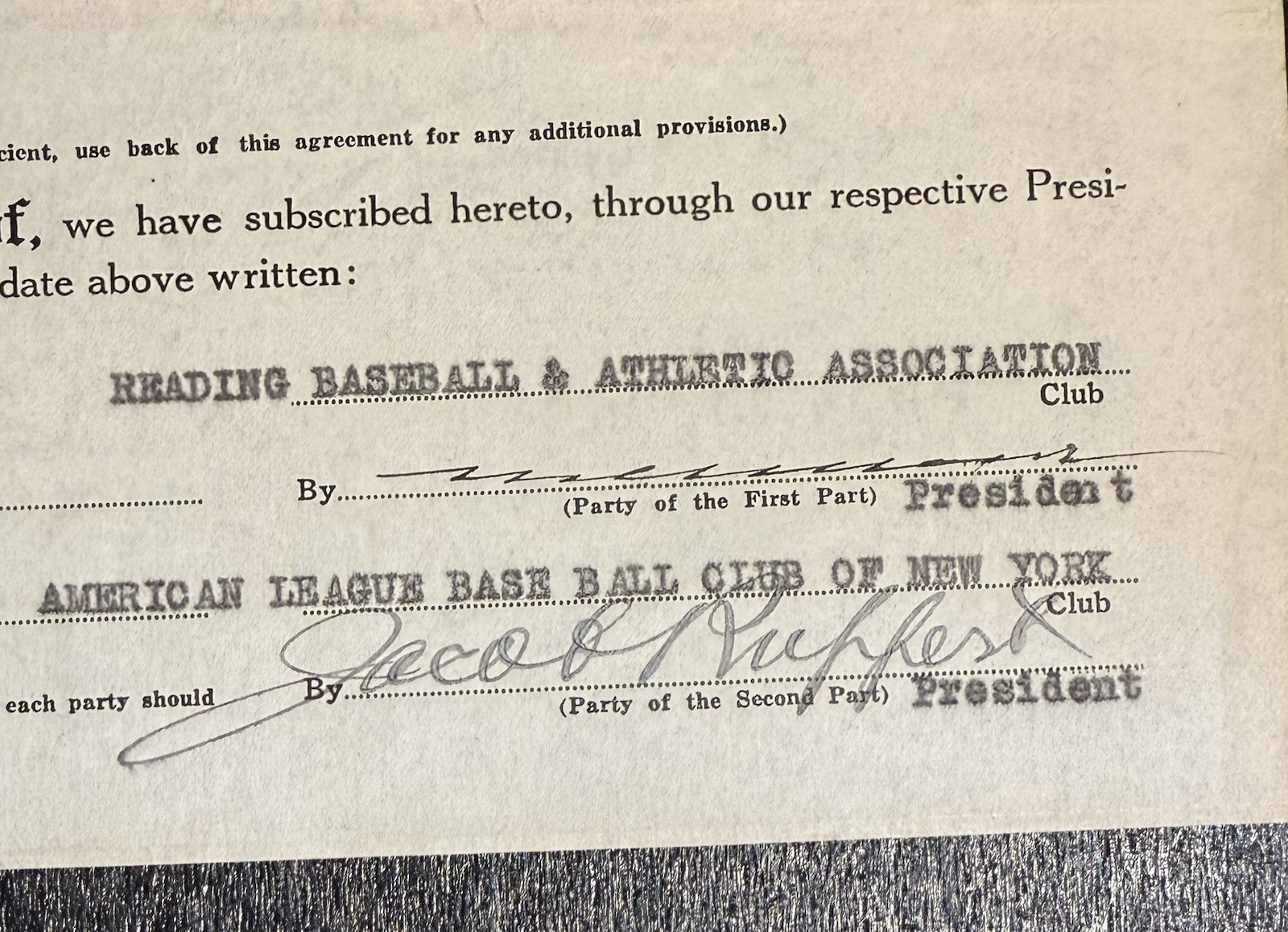Jacob Ruppert Signed Contract Beckett Authenticated NY Yankees Owner