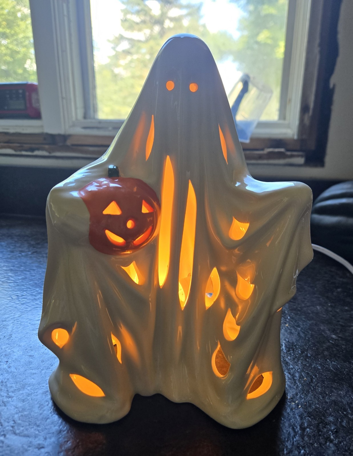 Vintage 1970s Byron Molds Ceramic Halloween Ghost Lamp Light 9.5 In By 7 In