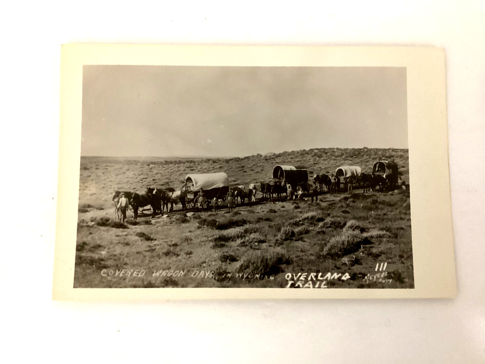 NOS VINTAGE RPPC DIVIDED UNPOSTED OVERLAND TRAIL COVERED WAGON DAYS WYOMING