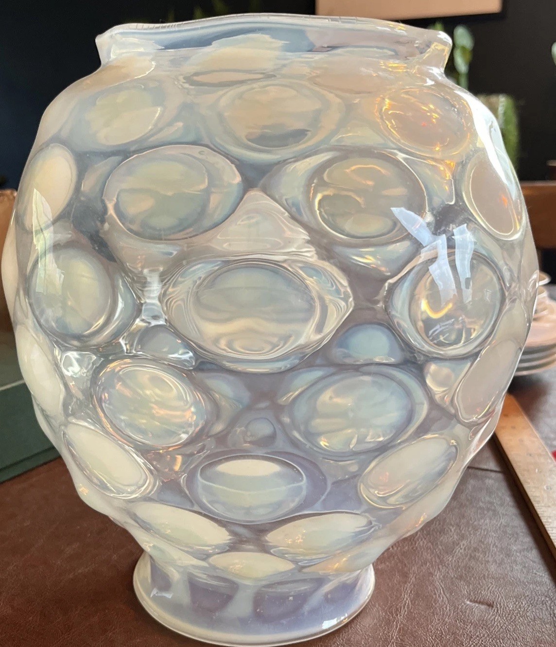Vintage Fenton Coin Dot White Opalescent Glass Lamp Shade Globe Fitter 10” x 4”