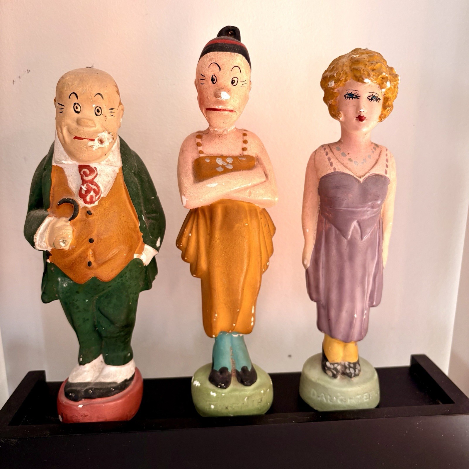 Vintage THREE Chalk Ware Bringing Up Father 1944 figurines Maggie Jiggs Nora