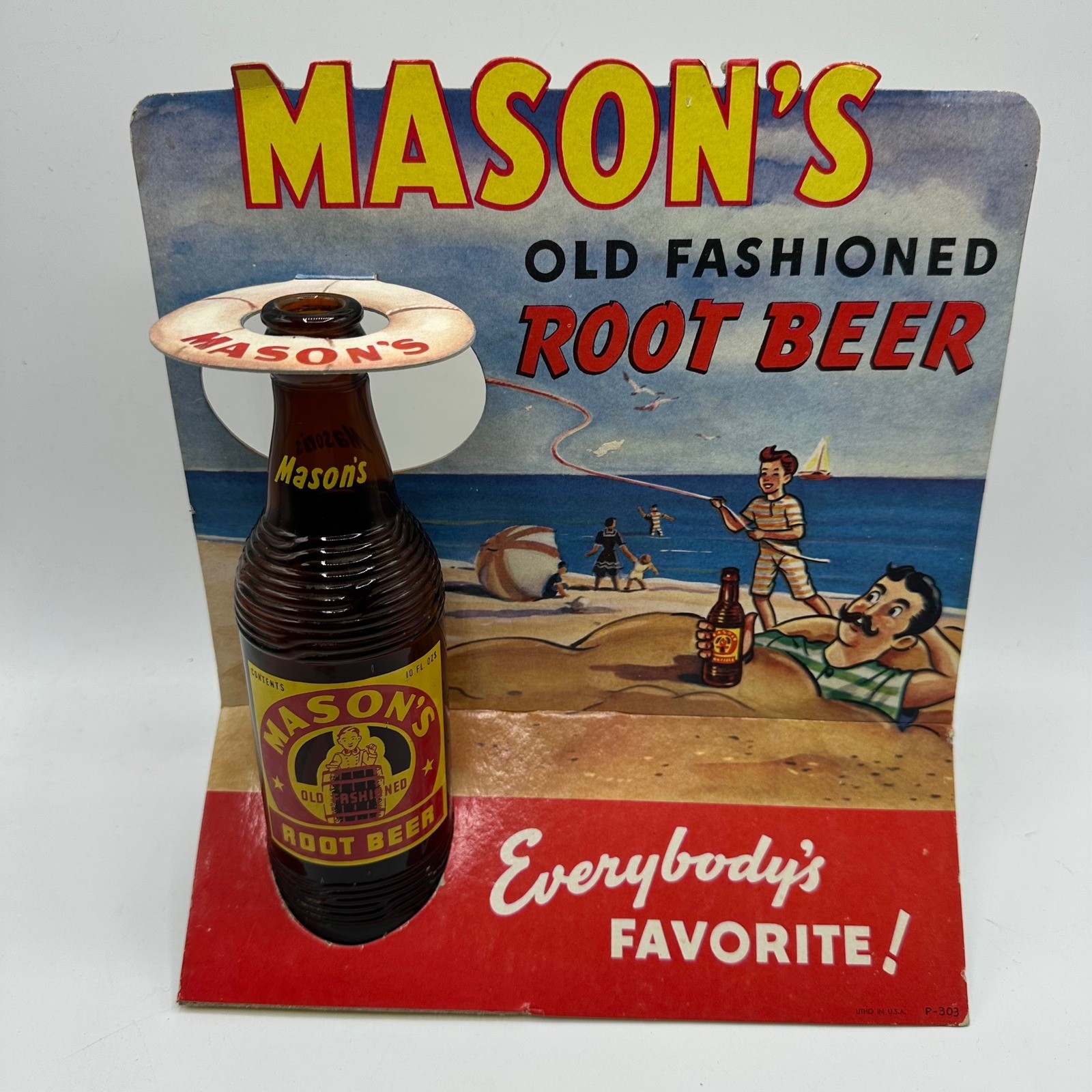 Vintage Masons Old Fashioned Root Beer Cardboard Advertising Countertop Display