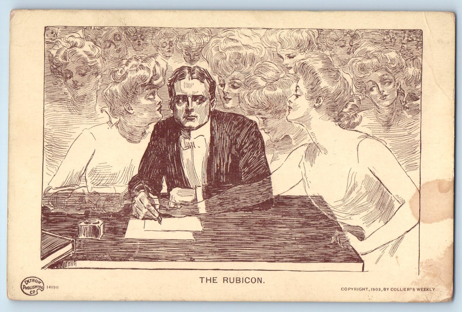 c1905 The Rubicon Man Writing Pretty Women Signed Unposted Antique Postcard