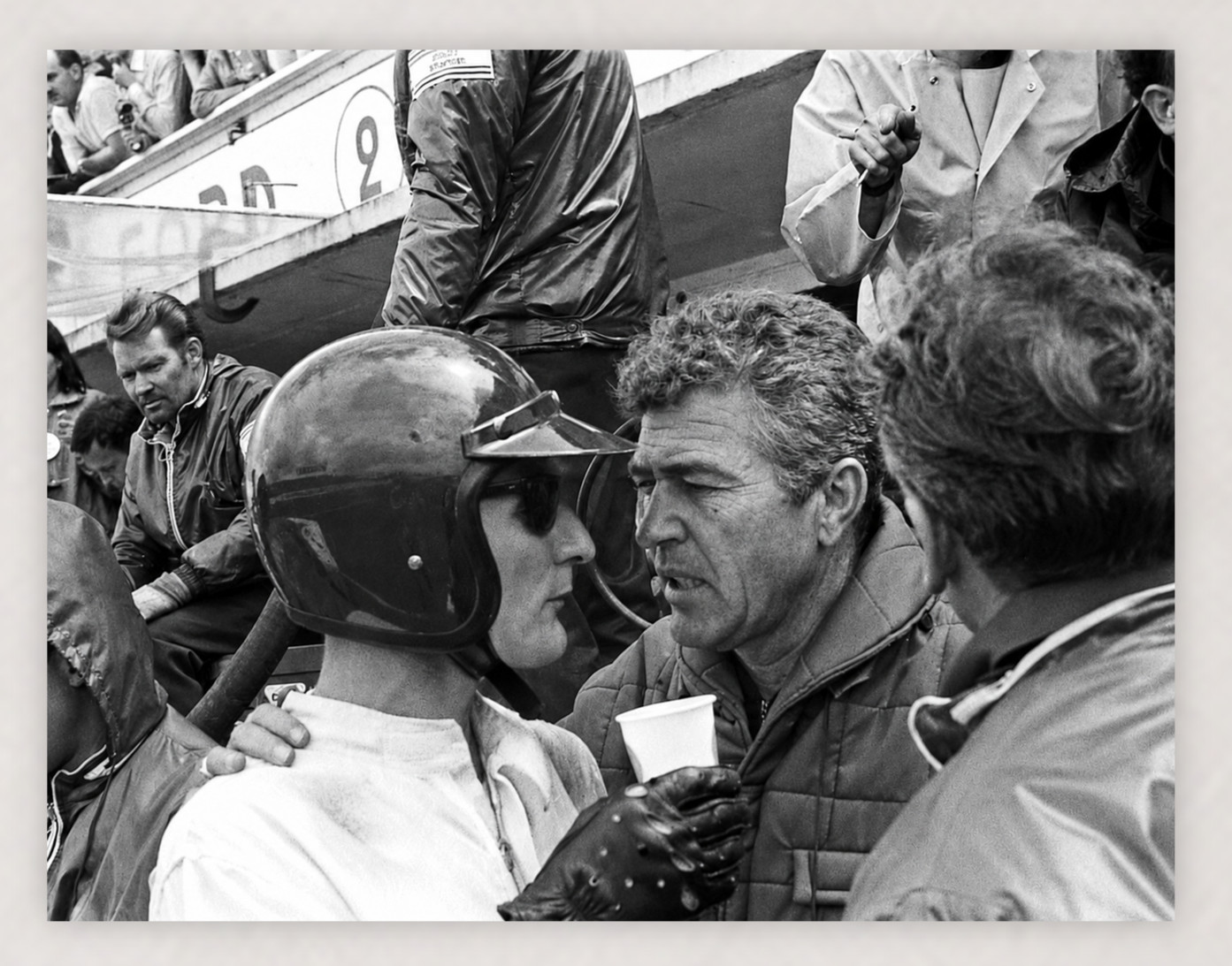 1966 KEN MILES W/ TEAM MANAGER CARROLL SHELBY FORD - 11X8.5 REPRODUCTION