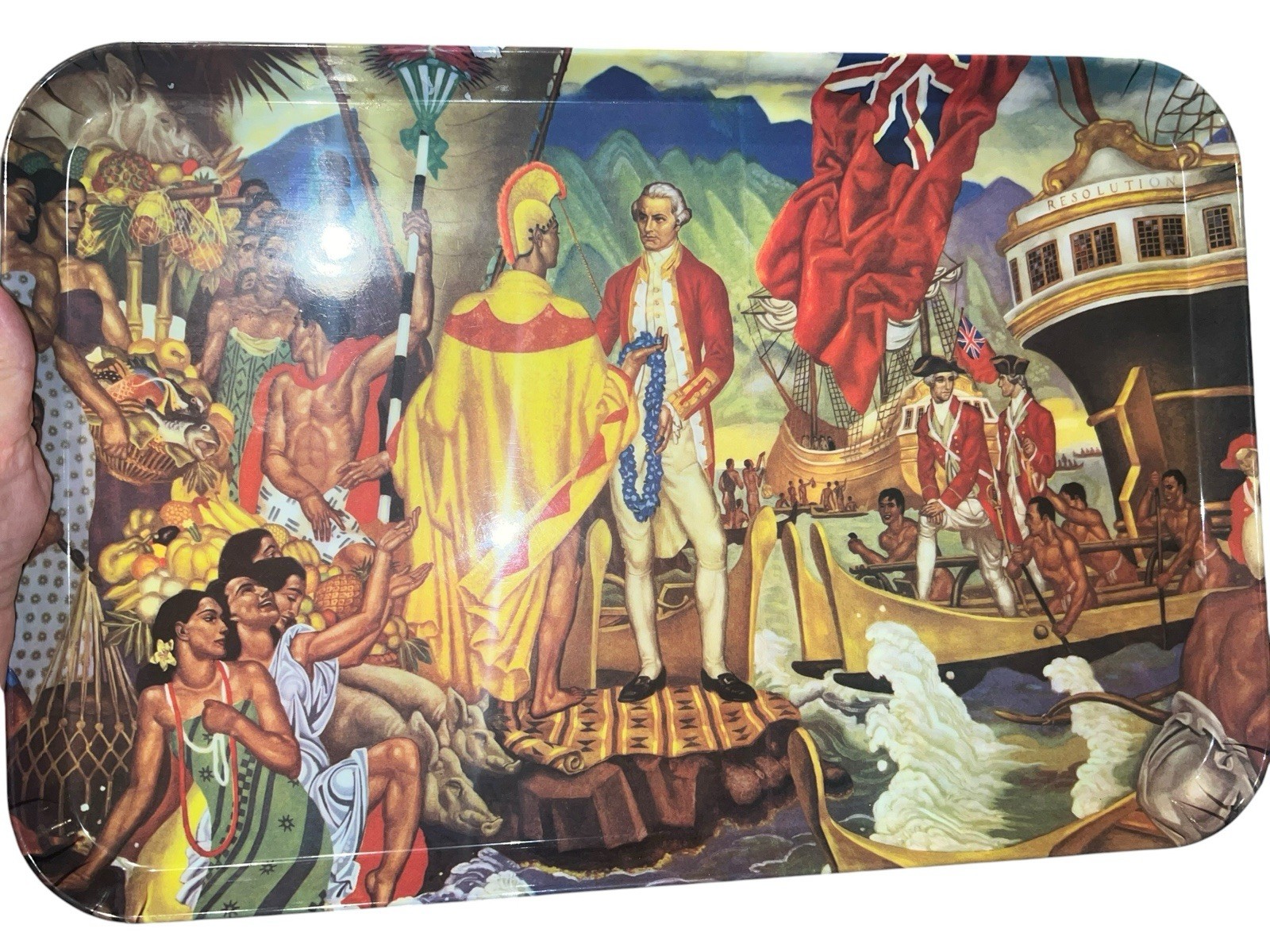 Vtg Pac Coasters Hawaii Capt Cook Melamine Tray Eugene Savage 17 1/2 x 12