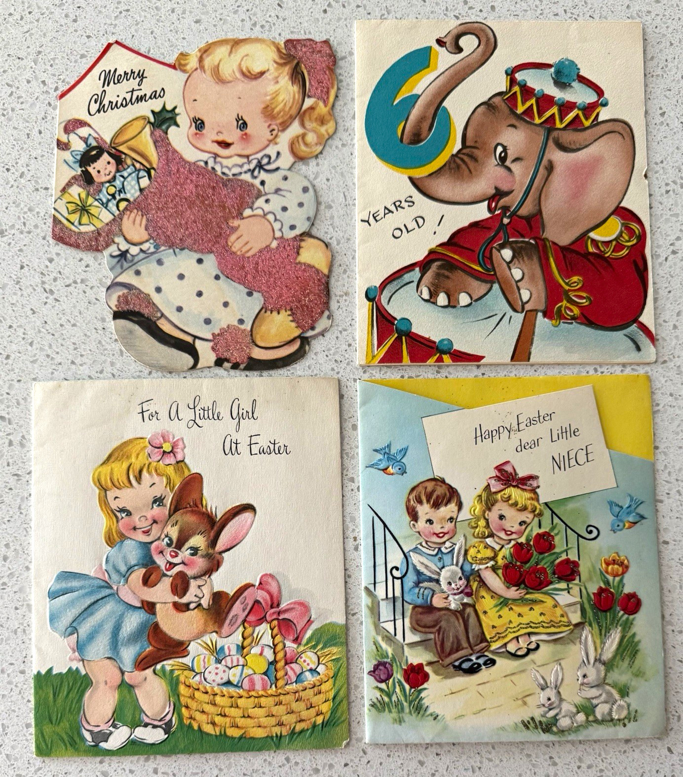 Vtg 1950s Greeting Cards Children\'s Christmas Easter Birthday Elephant Lot 4