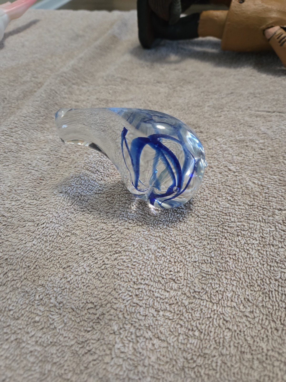 Vintage Crystal Art Glass Clear and Blue Polar Bear Paperweight