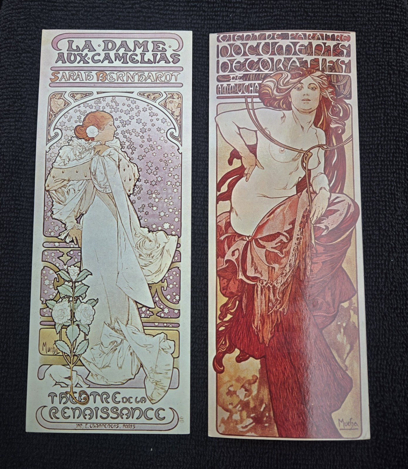 Vintage 1966/1967 Alphonse Mucha Art Nouveau Postcards C25 & C37 Tall Panoramic 