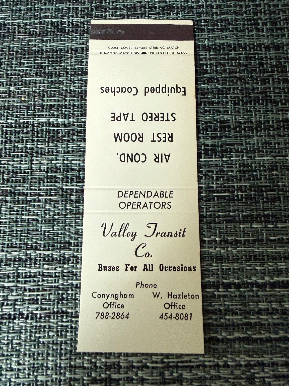 Vintage Valley Transit Co. Matchbook - Springfield MA Advertising