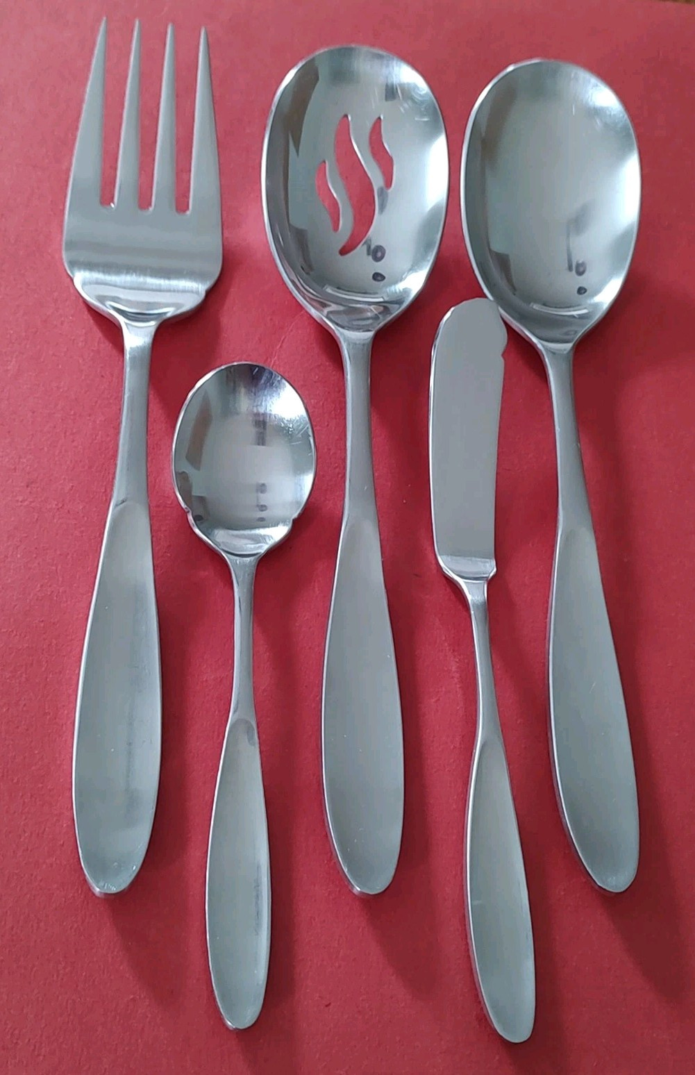 5pc Towle MAGNUM 18/10 Stainless SERVING SET Solid Slotted Spoons Fork Sugar But