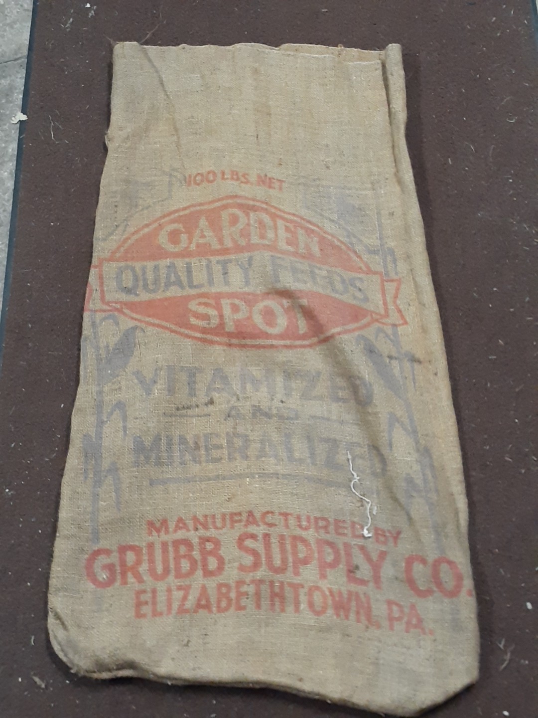 Vintage Burlap Feed Sack Garden Spot Quality Feeds 100lb Sack
