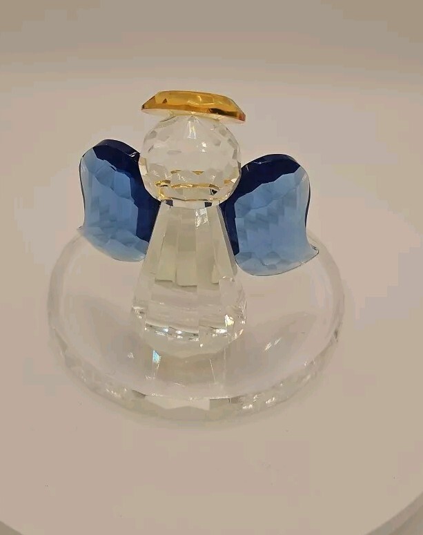 Vintage Beautiful Partylite Blue Crystal Votive Angel Candle Holder 4 1/2\