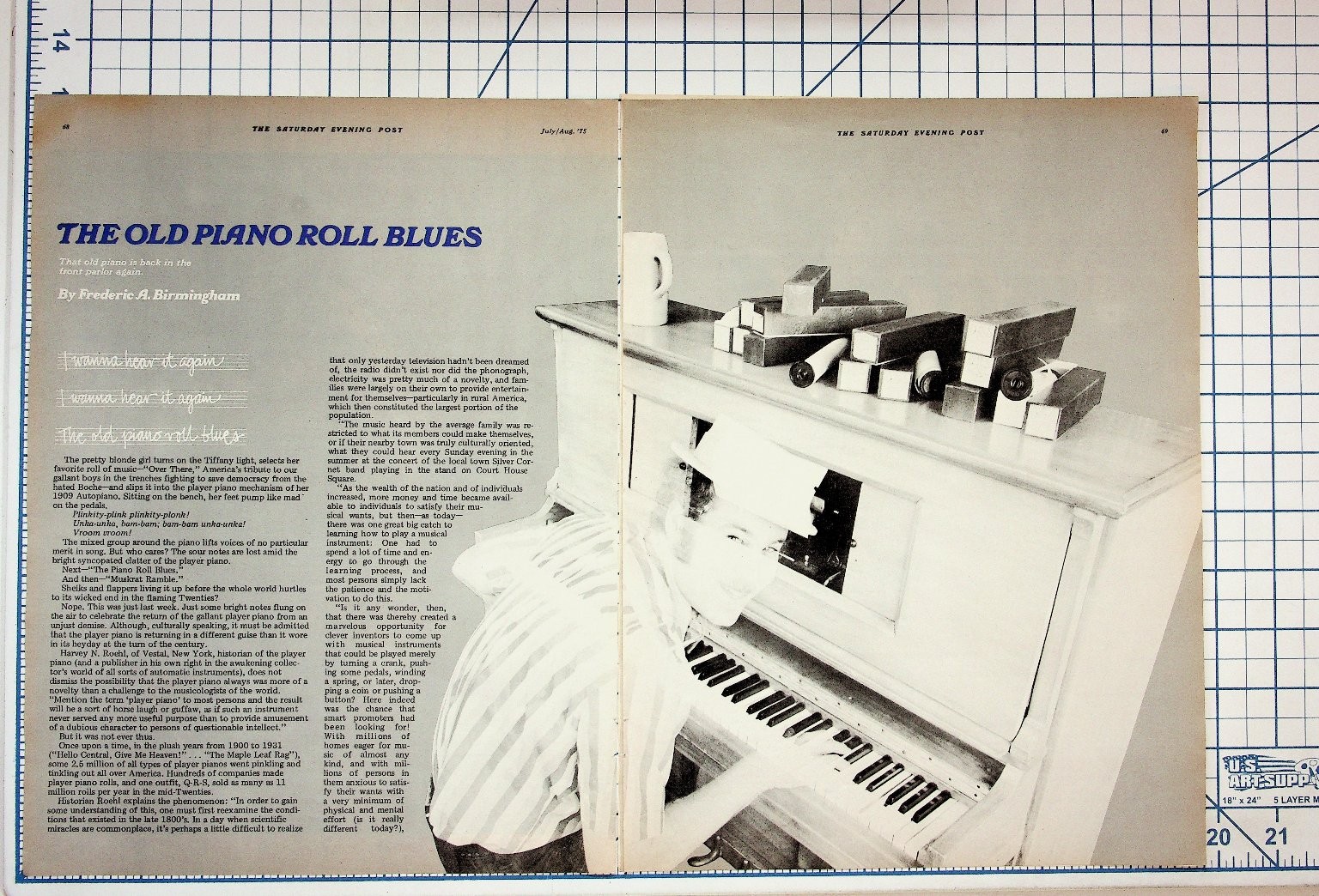1971 Saturday Evening Post Player Piano Roll Blues Article Vintage Magazine Page