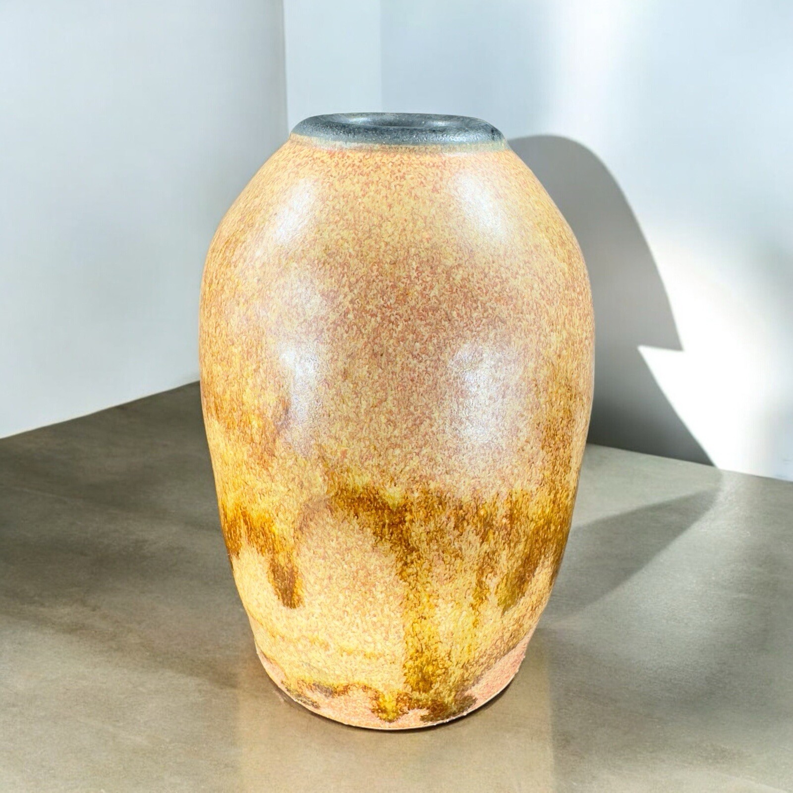 Vintage Hand Made Pottery Vase Vessel Brown Drip Glaze Artists Marked Vase VTG