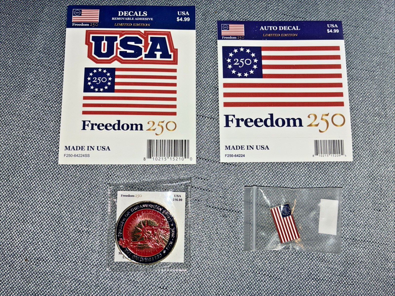 FREEDOM 250 USA πΊπΈ Rare & Collectible πΊπΈ Coin, Pin, Decals - NEW (S-21) FREEDOM 250 USA πΊπΈ Rare & Collectible πΊπΈ Coin, Pin, Decals - NEW (S-21)