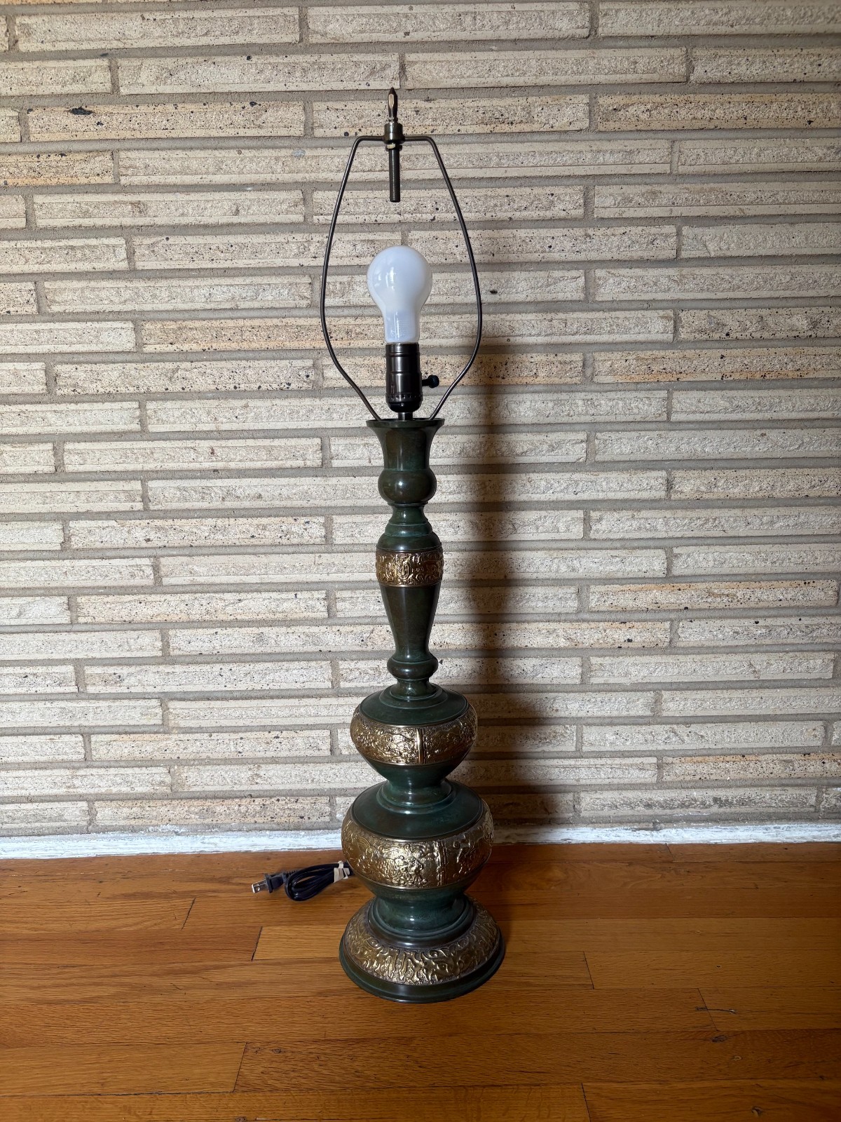 Vintage 1960s Japanese Brass Verdigris Table Lamp, Newly Re-Wired 