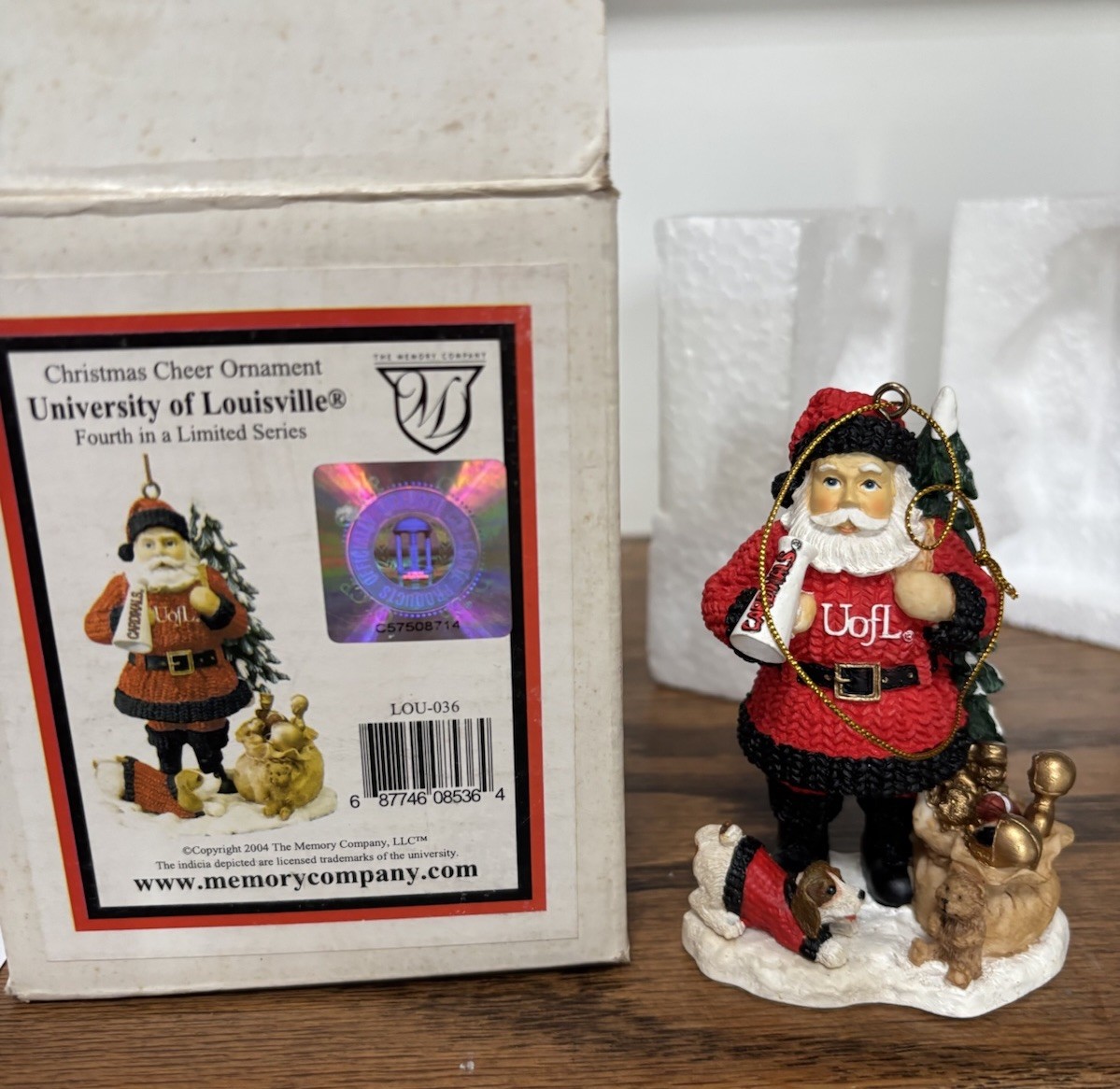 Rare Vintage Louisville Cardinals 2004 Christmas Cheer Santa Ornament - NIB