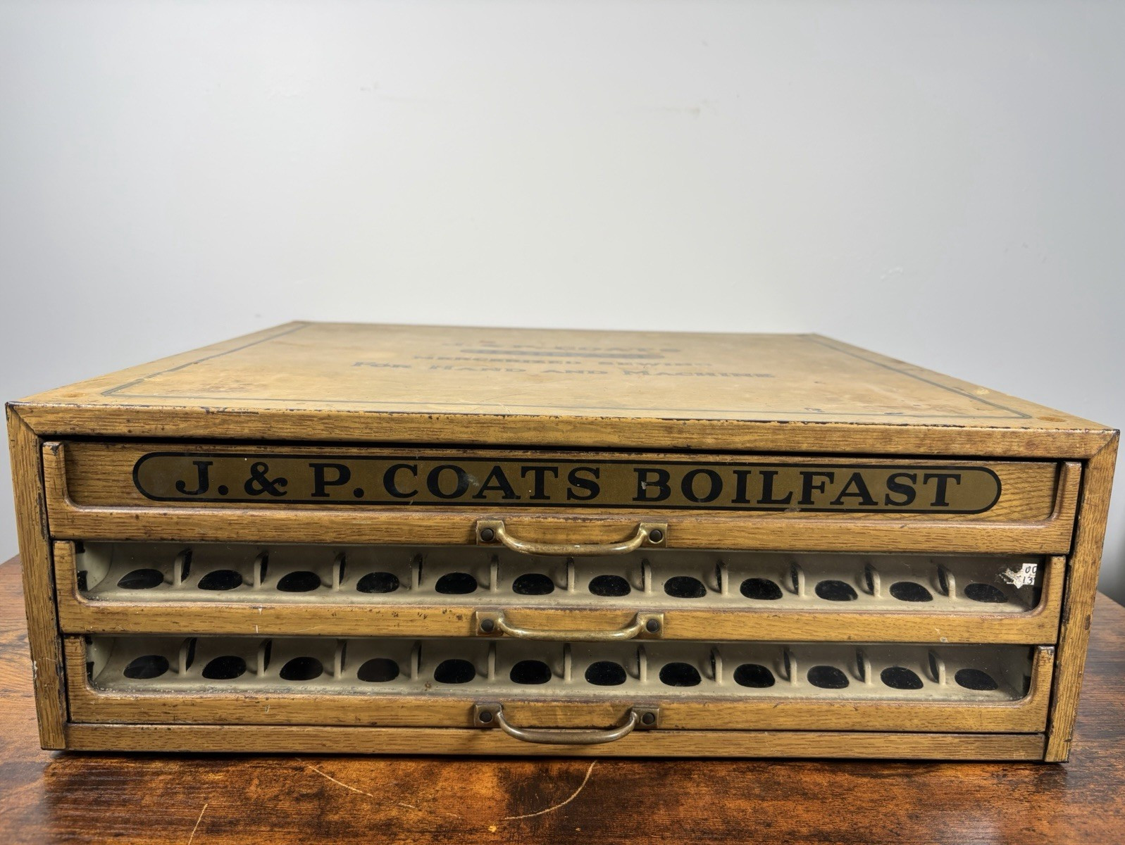 RARE Antique J & P Coats Boilfast Metal Thread Store Display Cabinet 3 Drawer