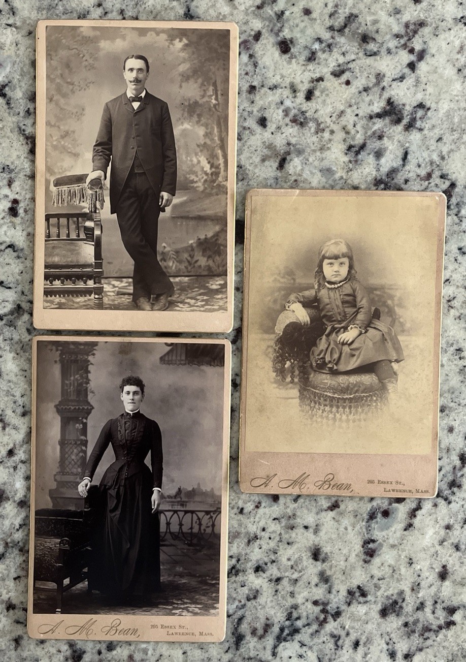 3 CDV Photo Lot Lawrence MA Cabinet Card Sepia Antique Victorian Family AM Bean