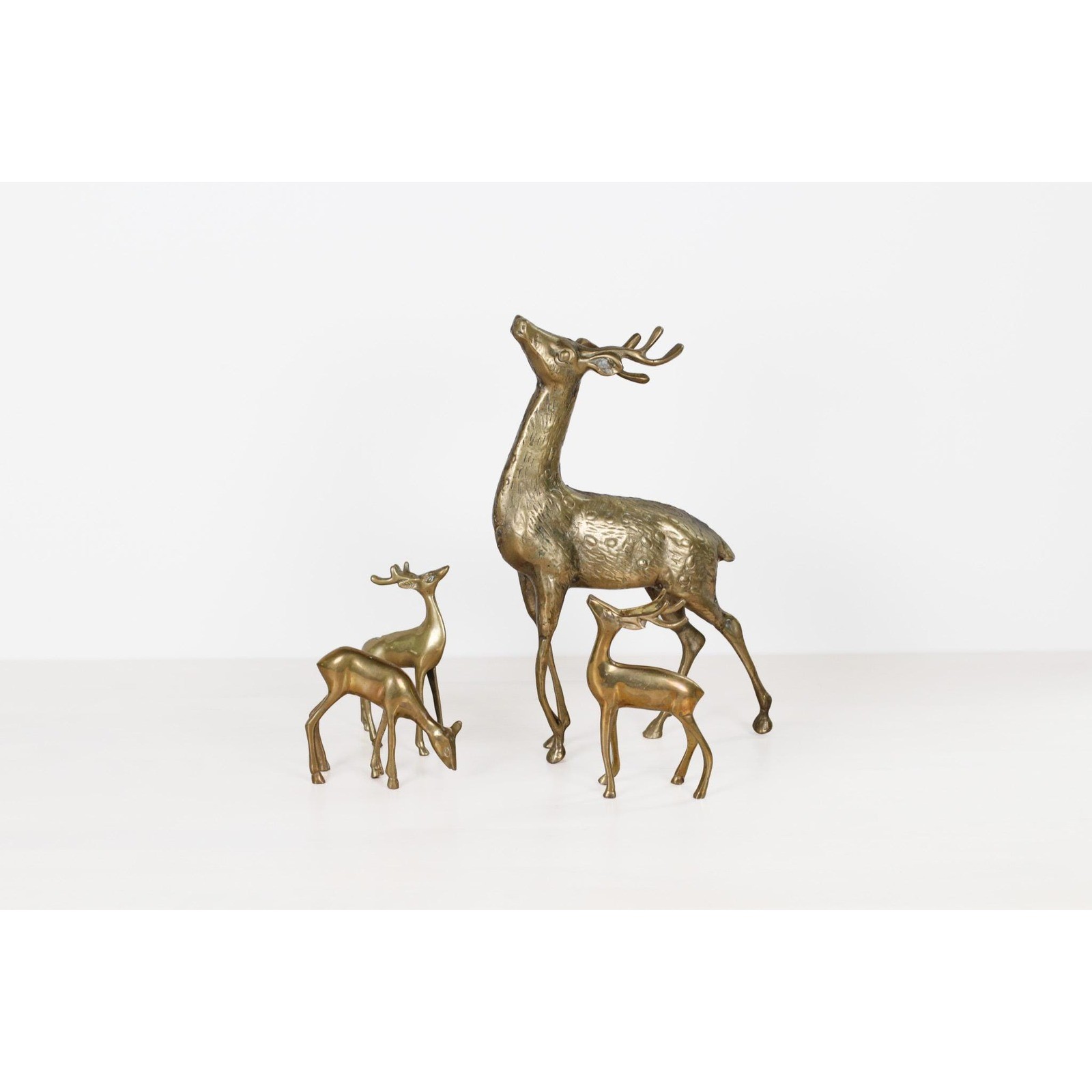 Vintage MCM Brass Deer Family, Set of 4 | Large Stag and Fawns