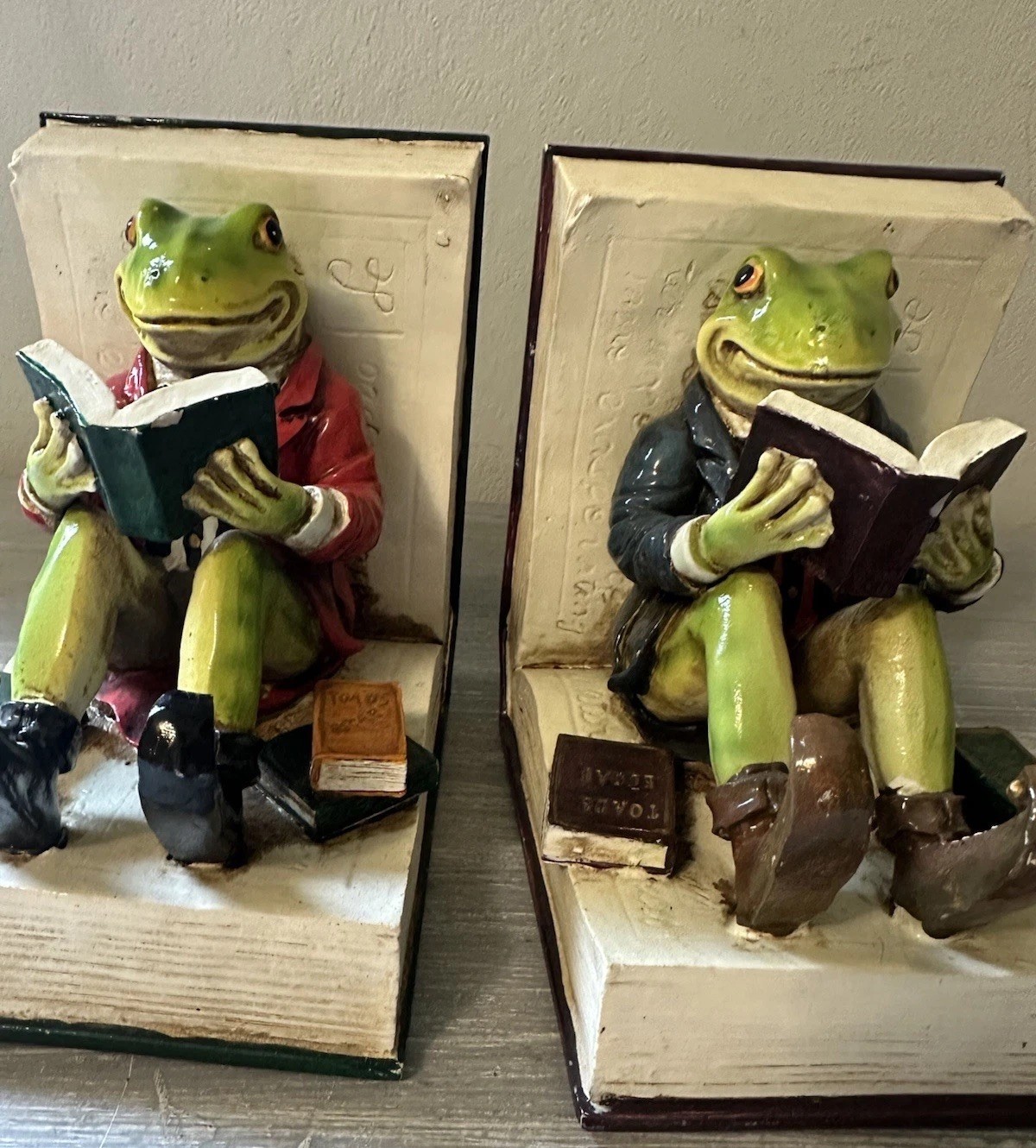 Anthropomorphic Frog Bookends 2~Mr. Toad Fairytale Toads Escape Figural Heavy 3D
