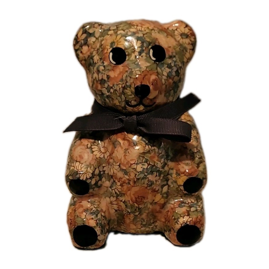 Vtg Floral Glossy Fabric Ceramic Decoupage Teddy Bear 5 Vtg Floral Glossy Fabric Ceramic Decoupage Teddy Bear 5