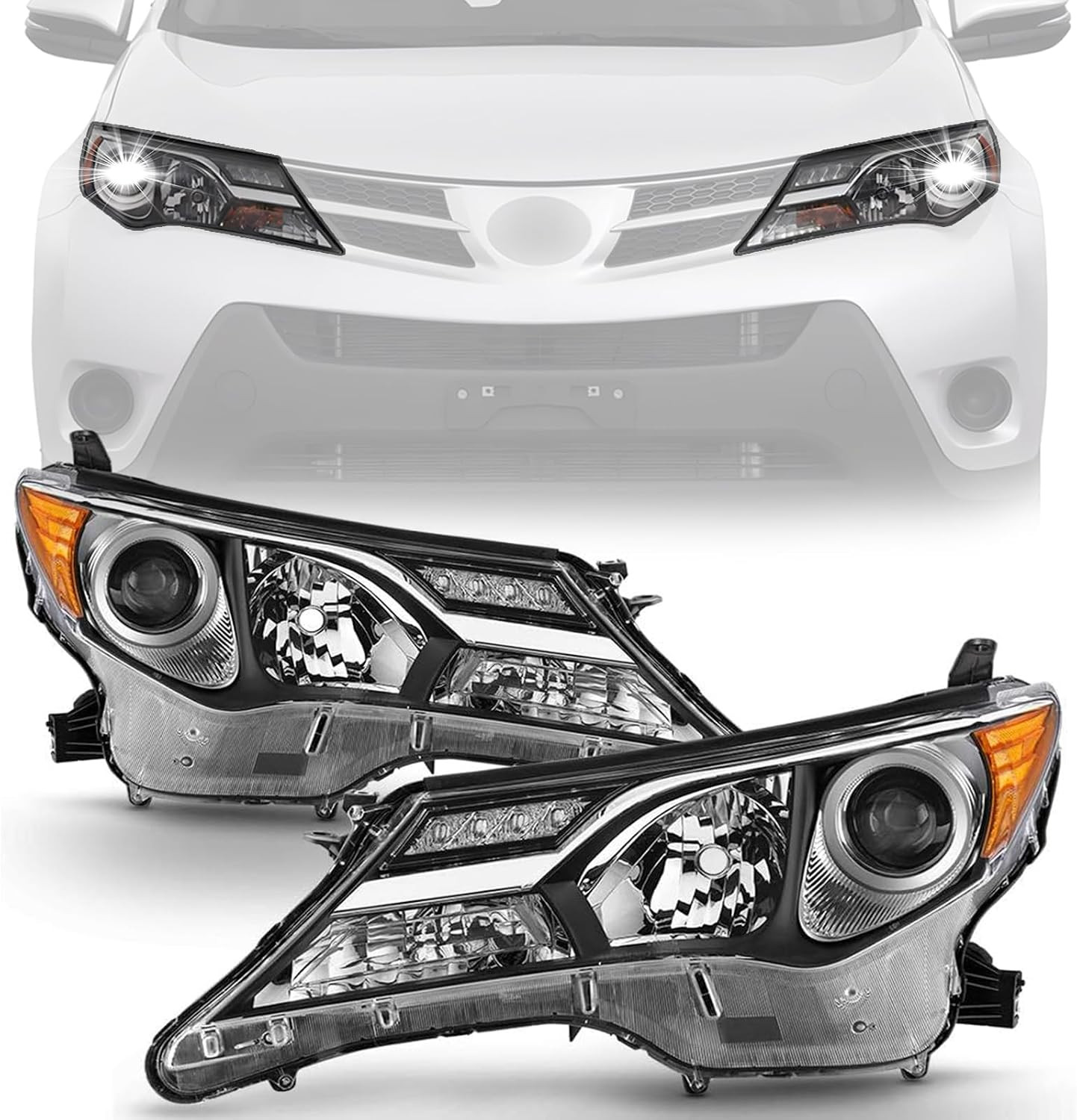 Headlight Assembly for 2013-2015 Toyota RAV4 Black Pair