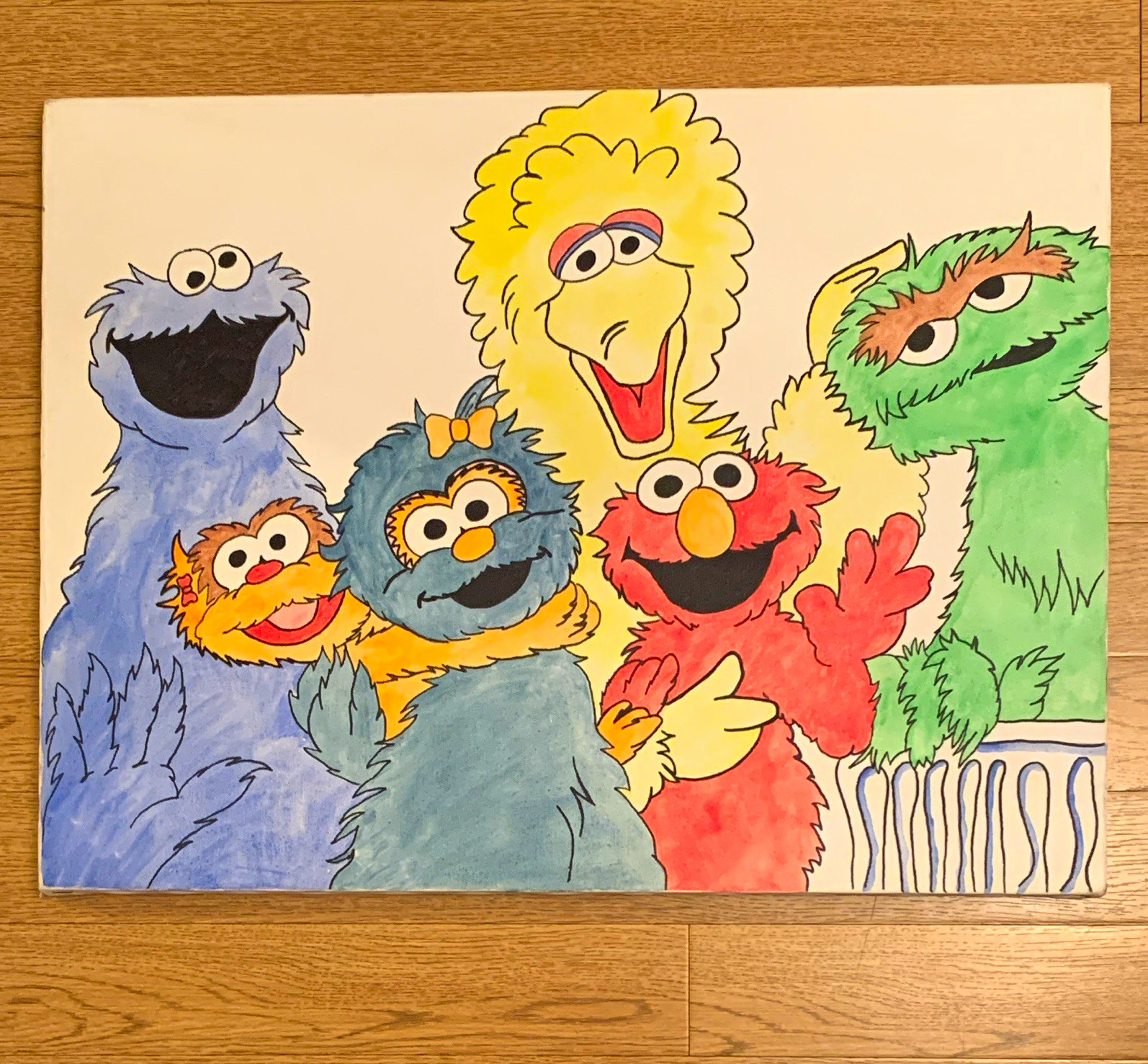 Sesame Street Framed Artwork Signed 1996 Wood Frame Elmo Big Bird Cookie