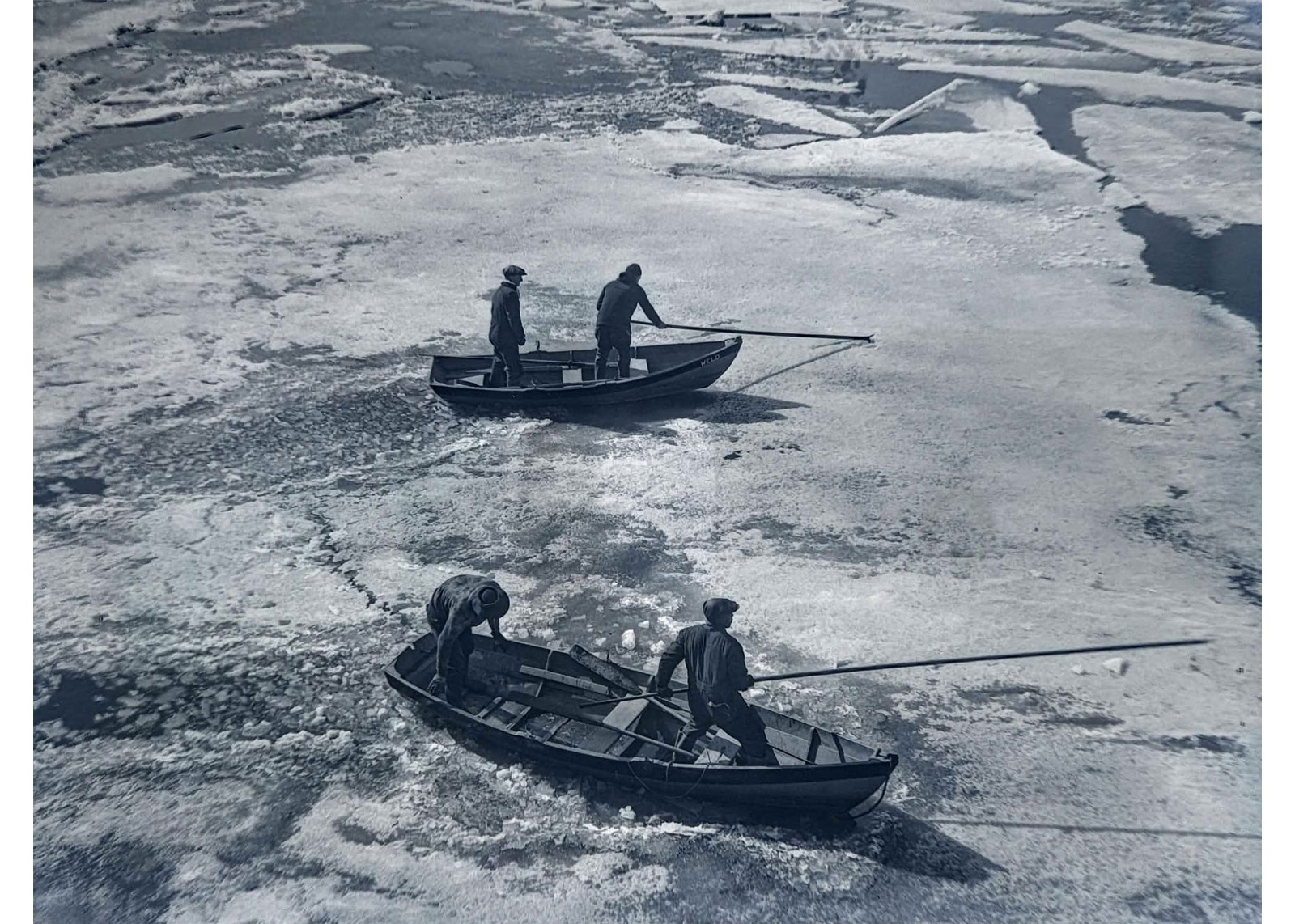 1929 Glass Plate Negative: Cutting Ice Charles River Lars Anderson Harvard Crew