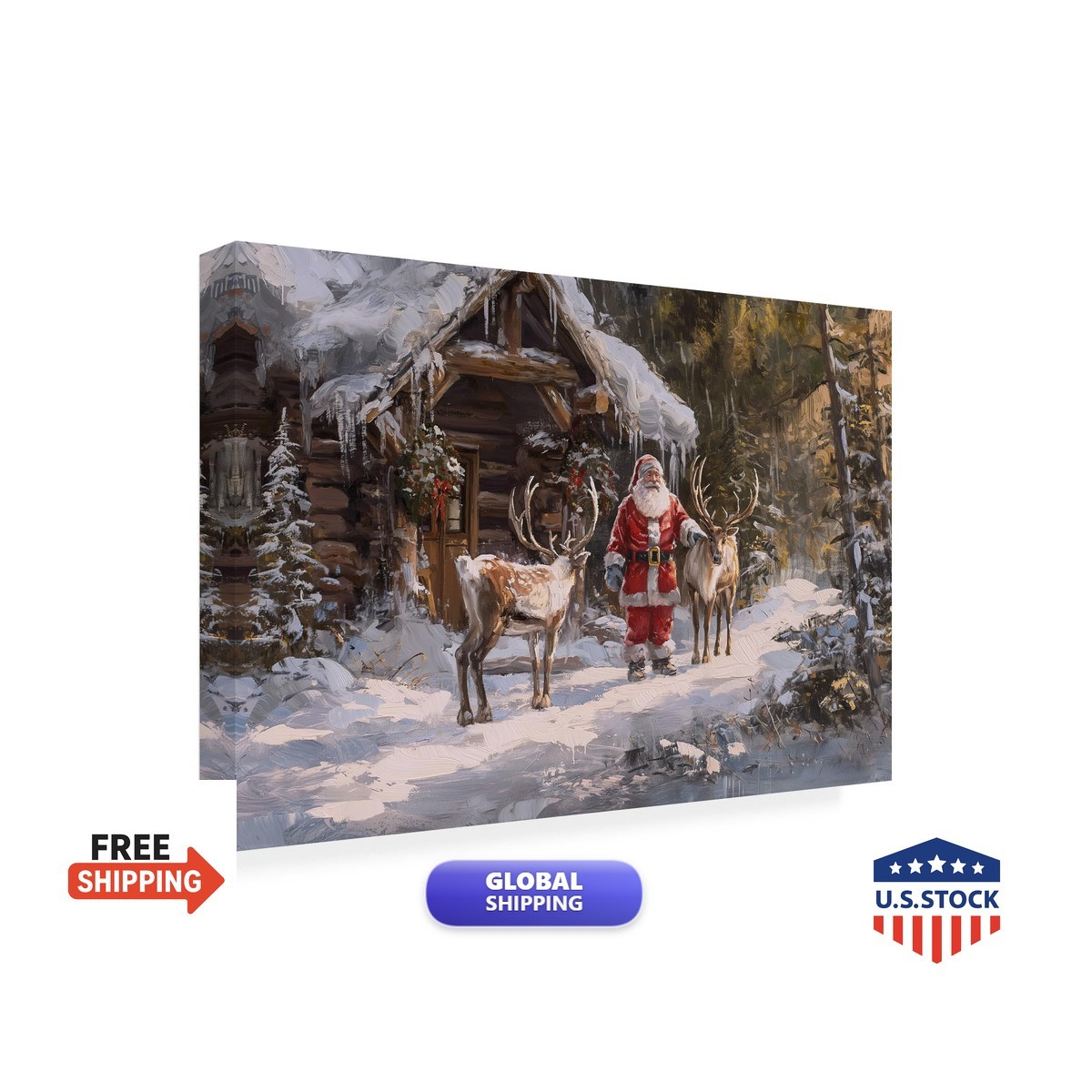 Imagine It Images \'Santa Claus with Reindeer at the Christmas Cabin\' Wrapped