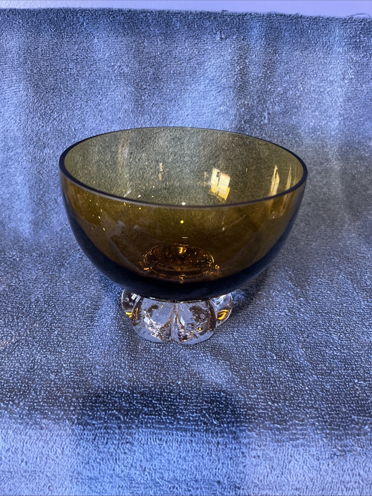 Amber Vintage Footed Glass Bowl Orange Compote Candy Dish Clear Pedestal Base