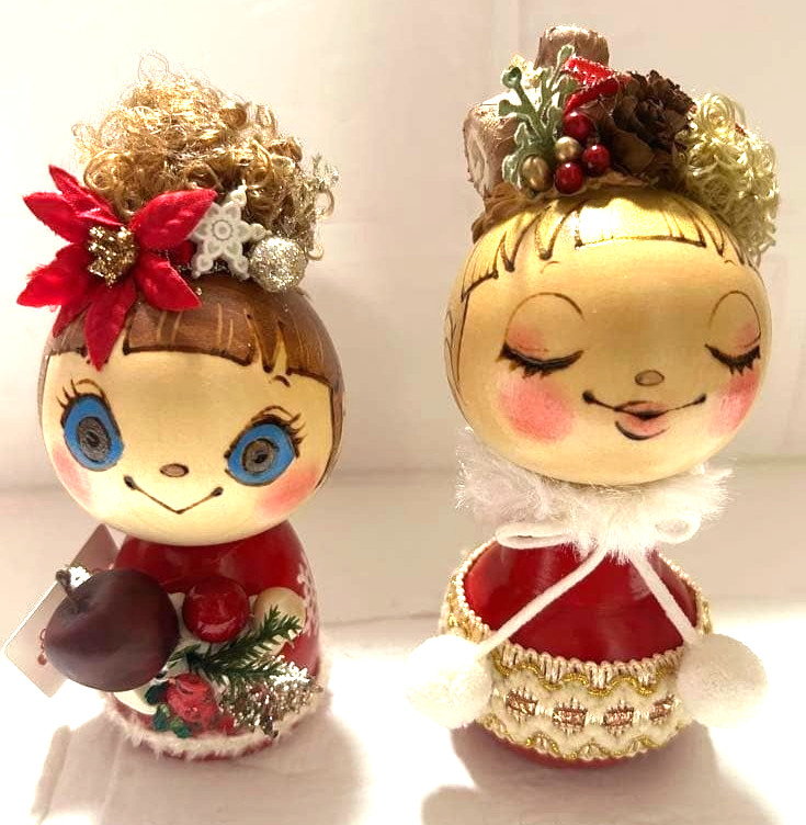 cokets. Japanese Creative Kokeshi Doll Christmas Ver. Set of 2 Traditional Craft