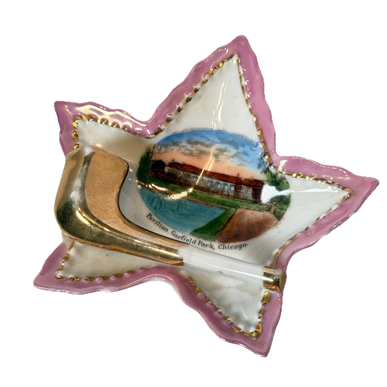 CHICAGO, ILLINOIS IL Antique PAVILION GARFIELD PARK Souvenir China Dish Ashtray CHICAGO, ILLINOIS IL Antique PAVILION GARFIELD PARK Souvenir China Dish Ashtray