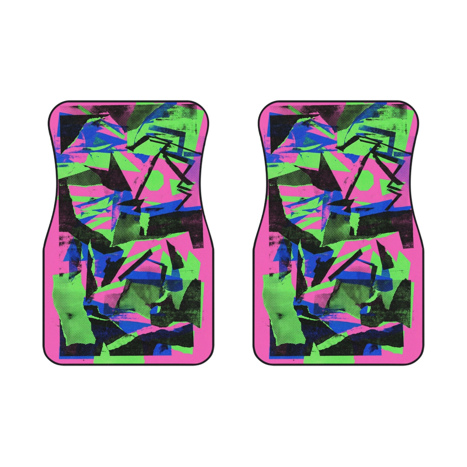  90's Neon Abstract Collage Car Floor Mats | Retro Arcade Style Pattern 2pc.