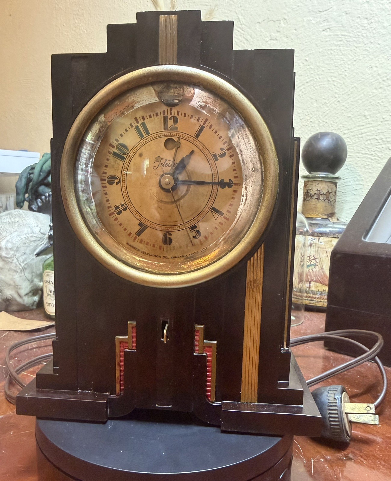 VTG ART DECO TELECHRON ELECTROLARM 700 ART DECO SKYSCRAPER DESK CLOCK BAKELITE 