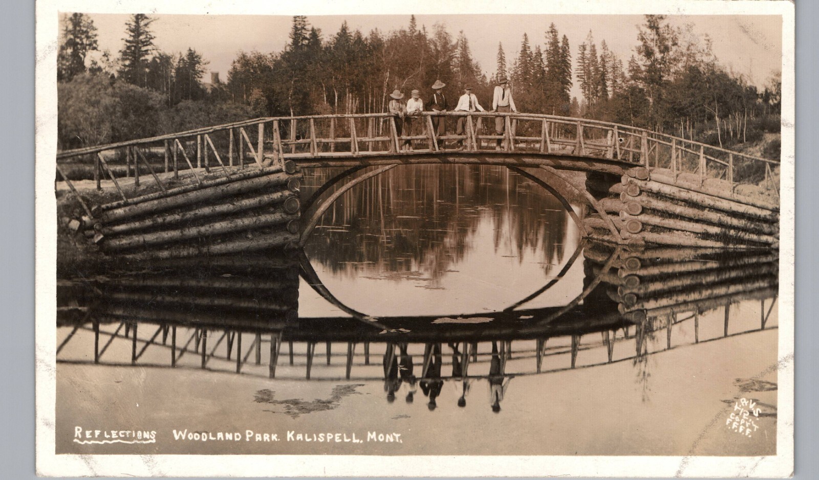 WOODLAND PARK WATER REFLECTION kalispell mt real photo postcard rppc montana