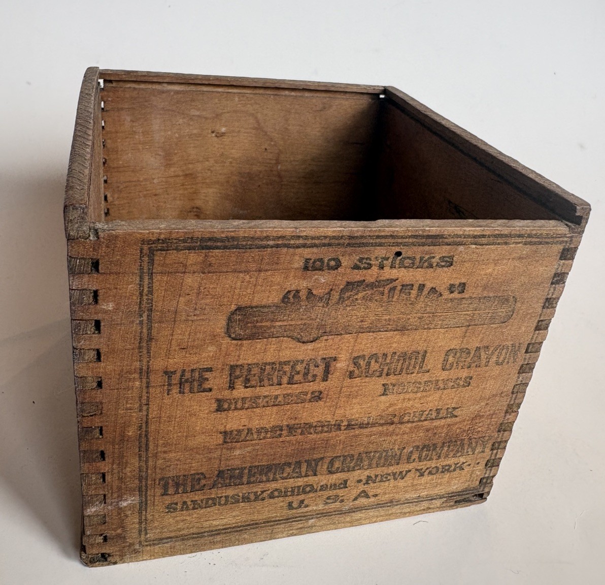 Antique c1920 American Crayon Co Perfect School Chalk Wood Box Sandusky OH
