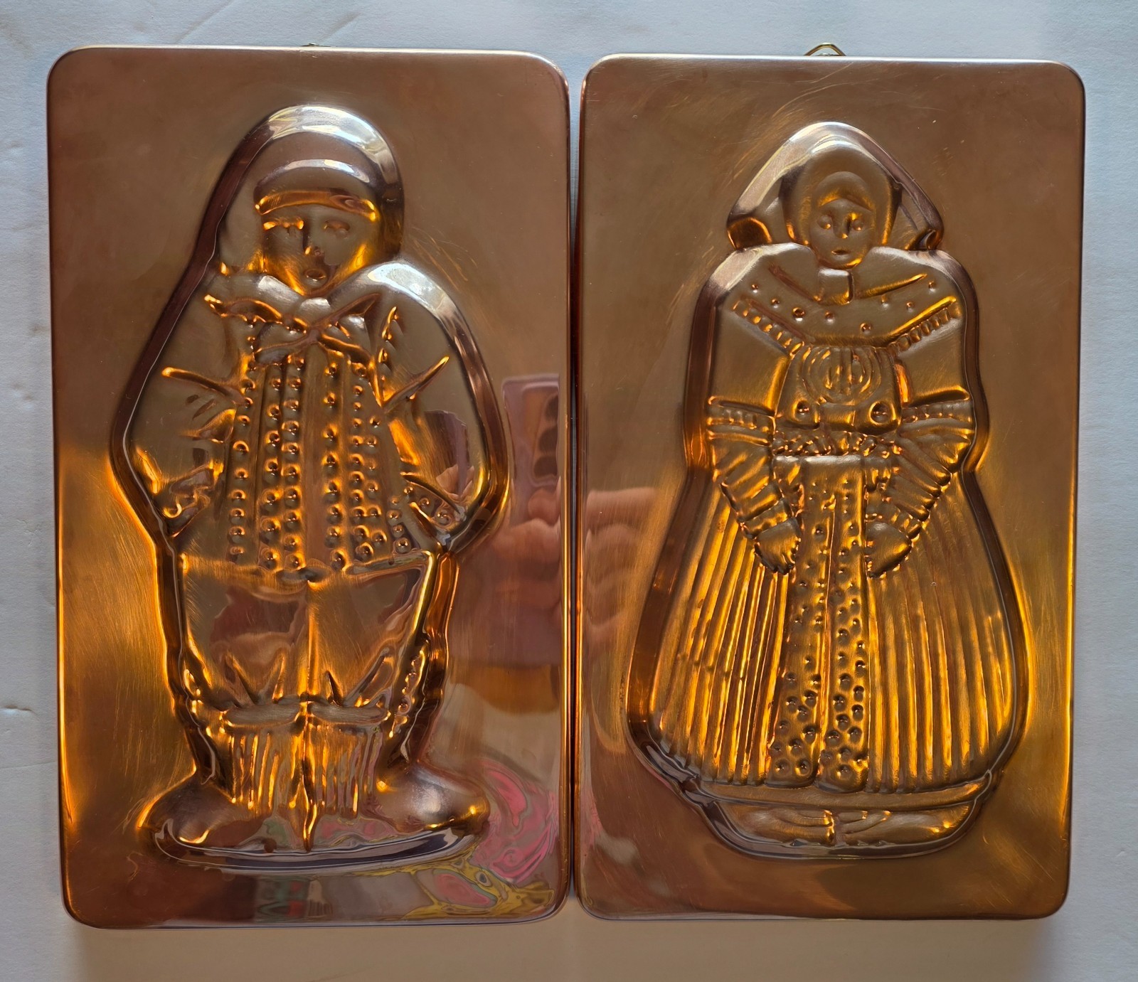 Vintage Copper Plated Dutch Boy Girl Wall Decor Made in Korea Pair