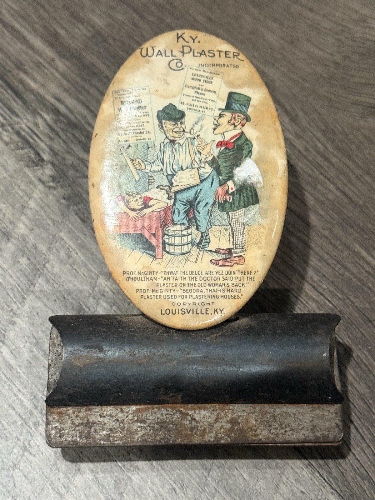 KY KENTUCKY WALL PLASTER CO ADVERTISING CLIP HOLDER METAL RARE LOUISVILLE