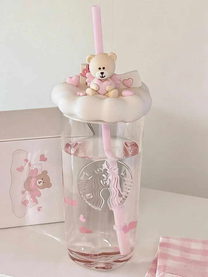 Sbuck China 2026 Crush Confession Pink Triangle Bottom 17oz Glass Straw Cup