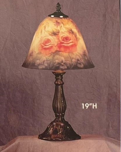 Beautiful Hand Painted Glass Desktop Lamp - Antique Look - Spring Rose Design