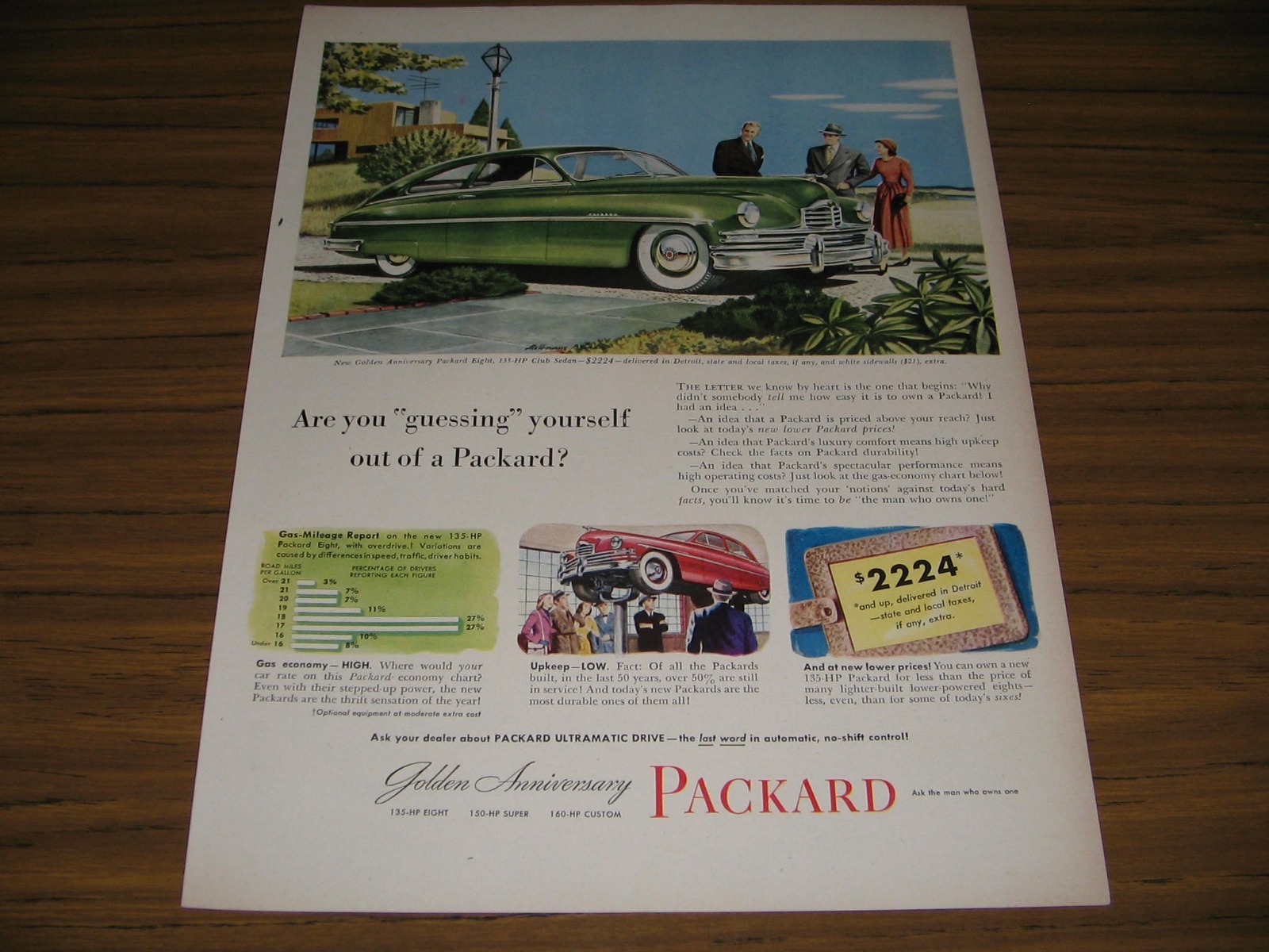 1949 Print Ad Packard Eight Golden Anniversary 135 HP Club Sedan 1949 Print Ad Packard Eight Golden Anniversary 135 HP Club Sedan