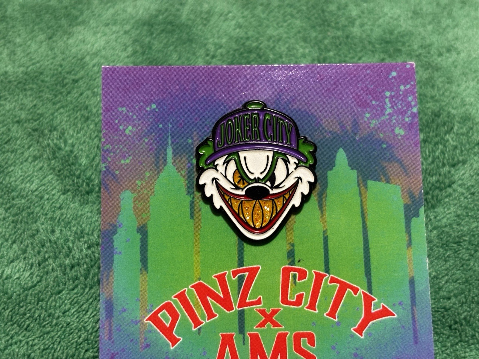 Pinzcity x AMS Joker Scare Bear White Purple Green Black Hat Pin Pinzcity x AMS Joker Scare Bear White Purple Green Black Hat Pin